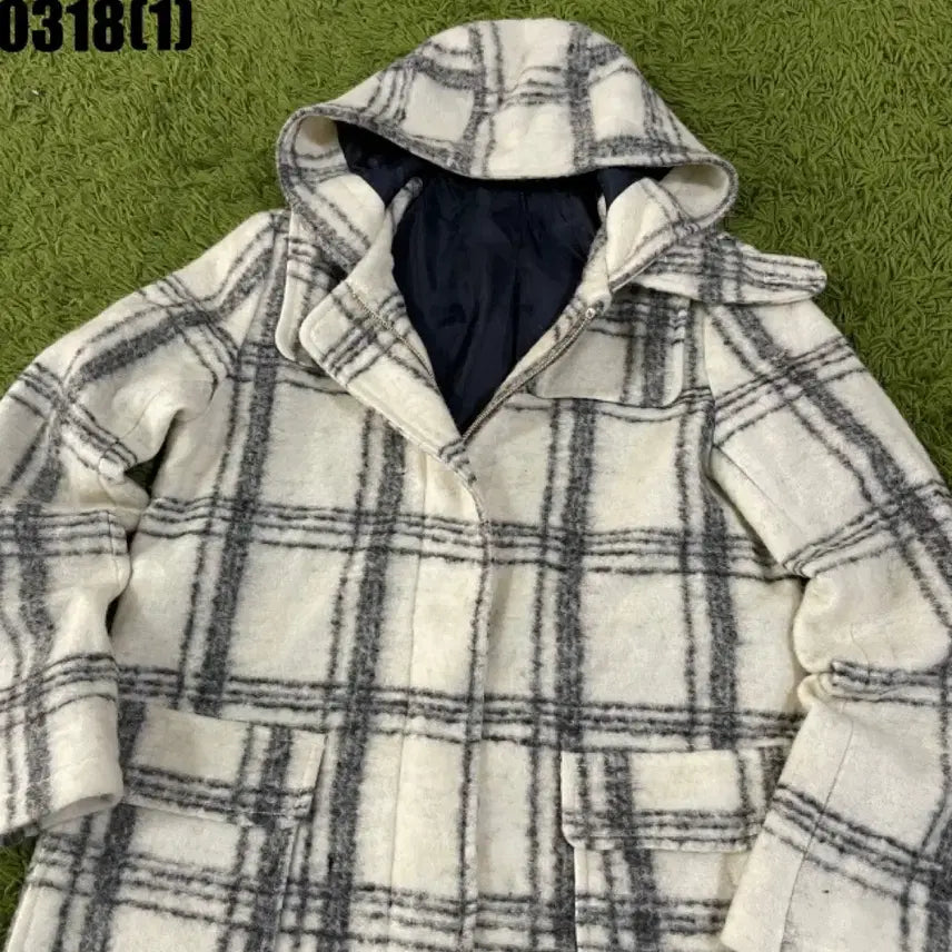 [BUNJANG] Mac &amp; Co Hooded Long Check Coat / 이태리 맥앤코 후드 롱 코트 S