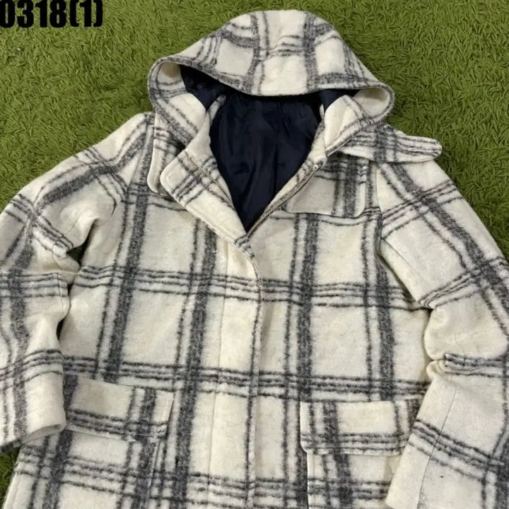 [BUNJANG] Mac &amp; Co Hooded Long Check Coat / 이태리 맥앤코 후드 롱 코트 S