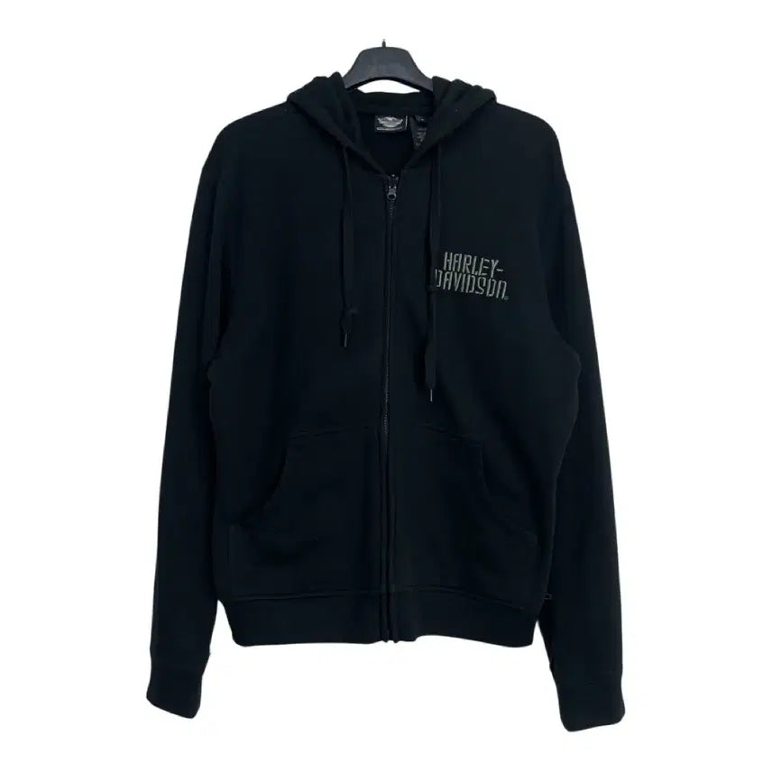 [BUNJANG] Harley Davidson Embroidered Logo Fleece Hoodie Black L / 할리데이비슨 자수로고 기모 후드집업 블랙 L