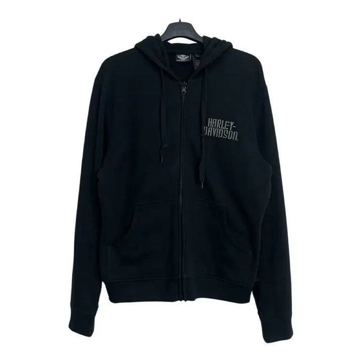[BUNJANG] Harley Davidson Embroidered Logo Fleece Hoodie Black L / 할리데이비슨 자수로고 기모 후드집업 블랙 L