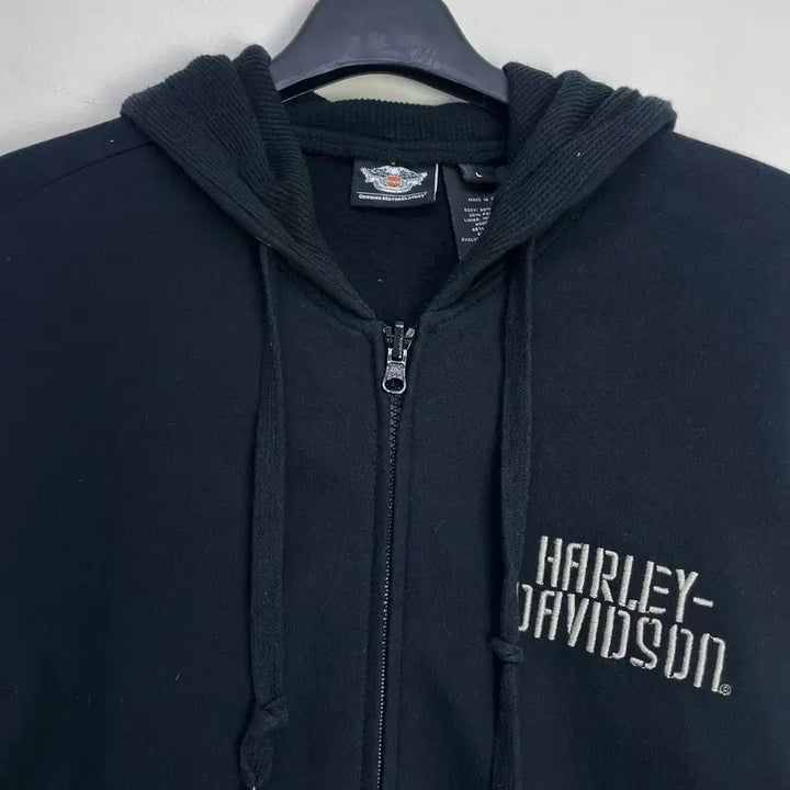 [BUNJANG] Harley Davidson Embroidered Logo Fleece Hoodie Black L / 할리데이비슨 자수로고 기모 후드집업 블랙 L