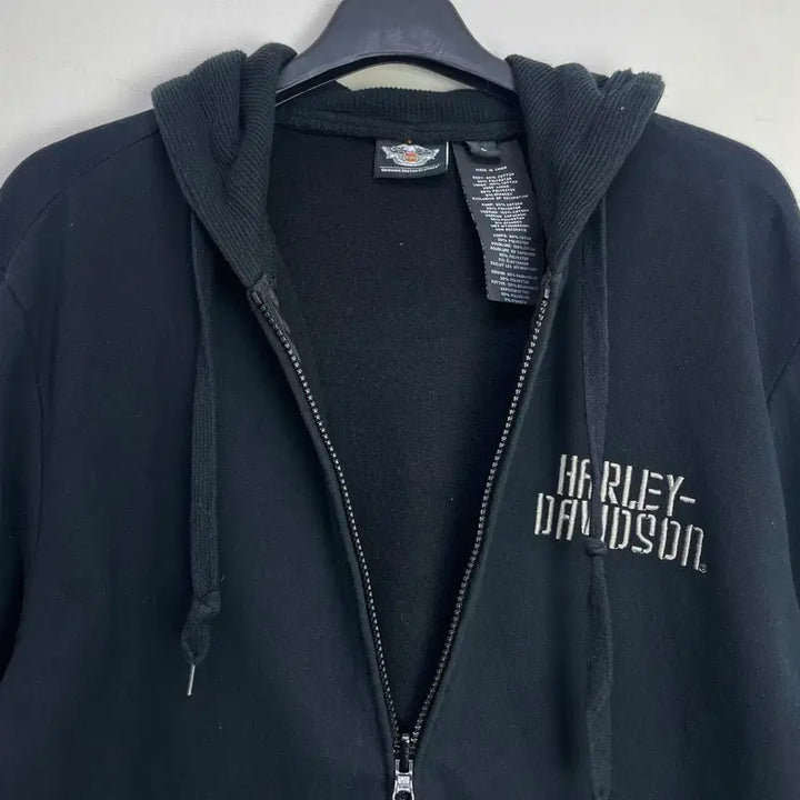 [BUNJANG] Harley Davidson Embroidered Logo Fleece Hoodie Black L / 할리데이비슨 자수로고 기모 후드집업 블랙 L