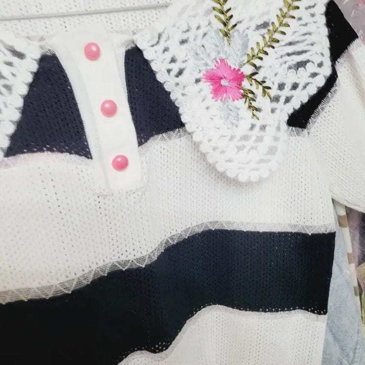 [BUNJANG] Imported Lace Collar Short Sleeve Knit Top / 레이스 카라 반팔 니트 수입