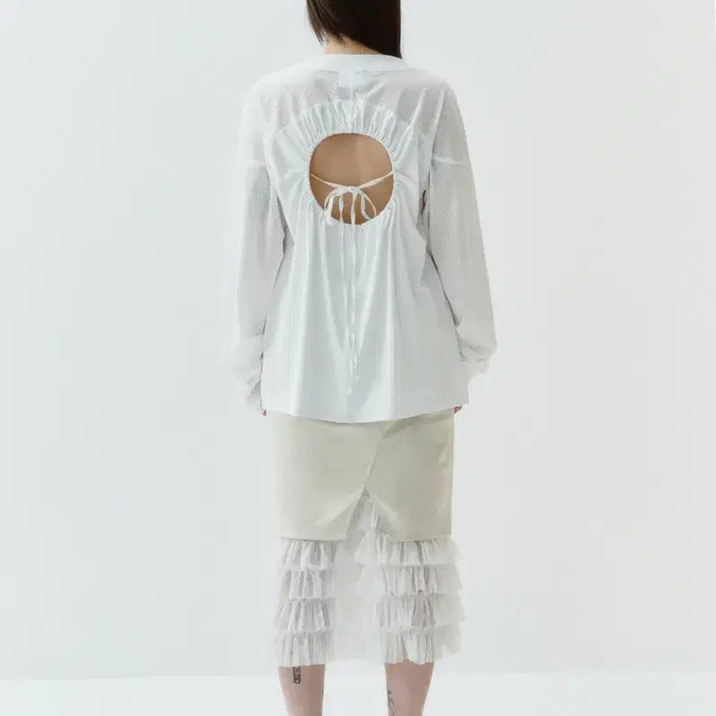 [BUNJANG] Kimitheryoung White Back Point Football Long Sleeve T-shirt / 김미더영 화이트 백포인트 풋볼 티셔츠 롱슬리브 티셔츠