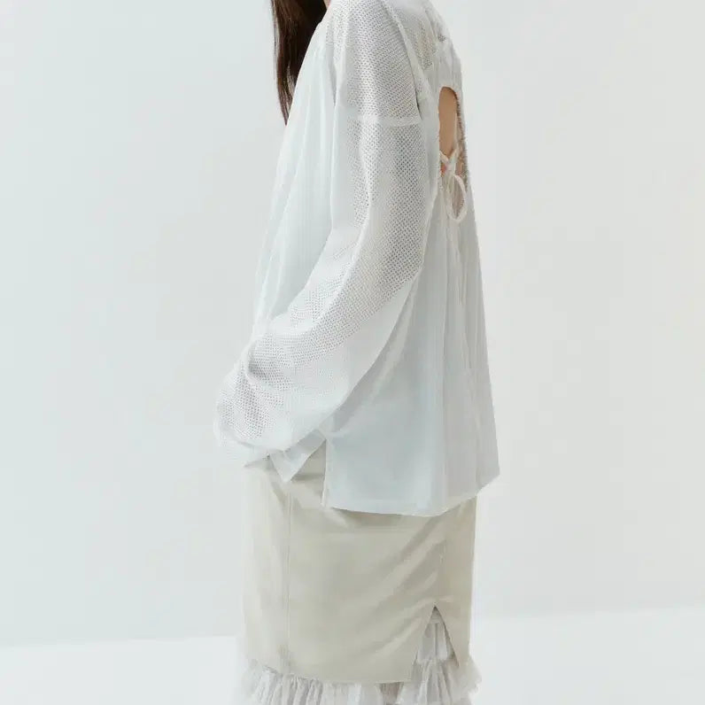 [BUNJANG] Kimitheryoung White Back Point Football Long Sleeve T-shirt / 김미더영 화이트 백포인트 풋볼 티셔츠 롱슬리브 티셔츠