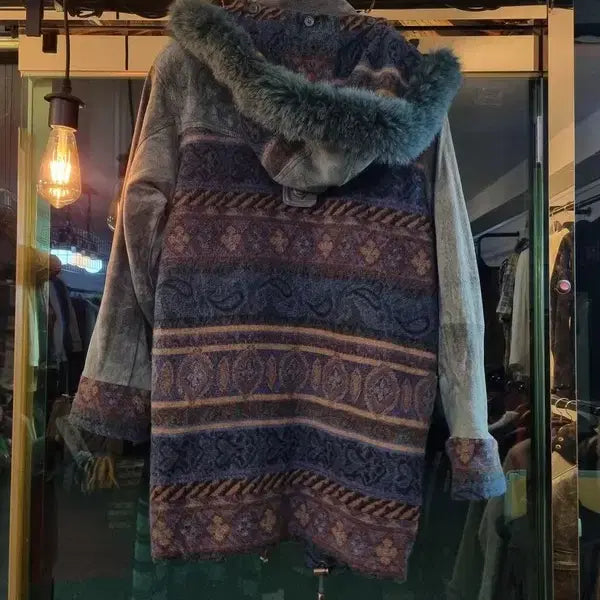 [BUNJANG] Vintage Donpi Suede Blanket Trimmed Coat / 빈티지 돈피 블랭킷 실사이즈 오버핏 77 털 트리밍코트
