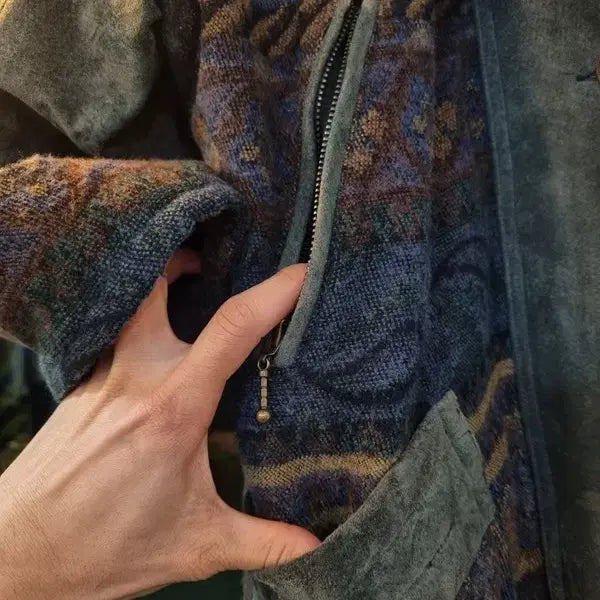 [BUNJANG] Vintage Donpi Suede Blanket Trimmed Coat / 빈티지 돈피 블랭킷 실사이즈 오버핏 77 털 트리밍코트