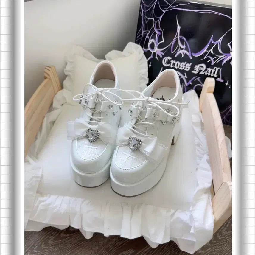 [BUNJANG] Romance Frequency Lace Platform Heels (3 Colors) / 지뢰계 하이힐 플랫폼 슈즈 연애주파수 레이스 리본 로리타 슈즈(3컬러)