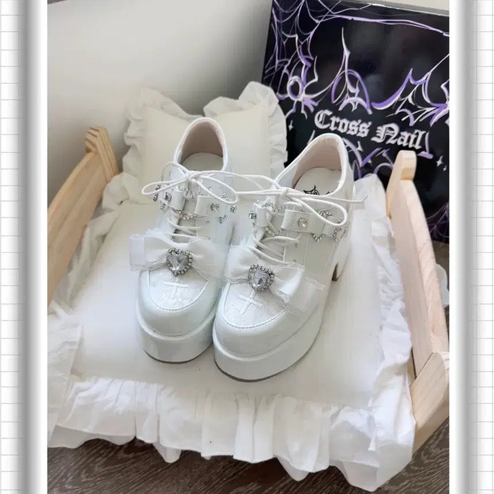 [BUNJANG] Romance Frequency Lace Platform Heels (3 Colors) / 지뢰계 하이힐 플랫폼 슈즈 연애주파수 레이스 리본 로리타 슈즈(3컬러)