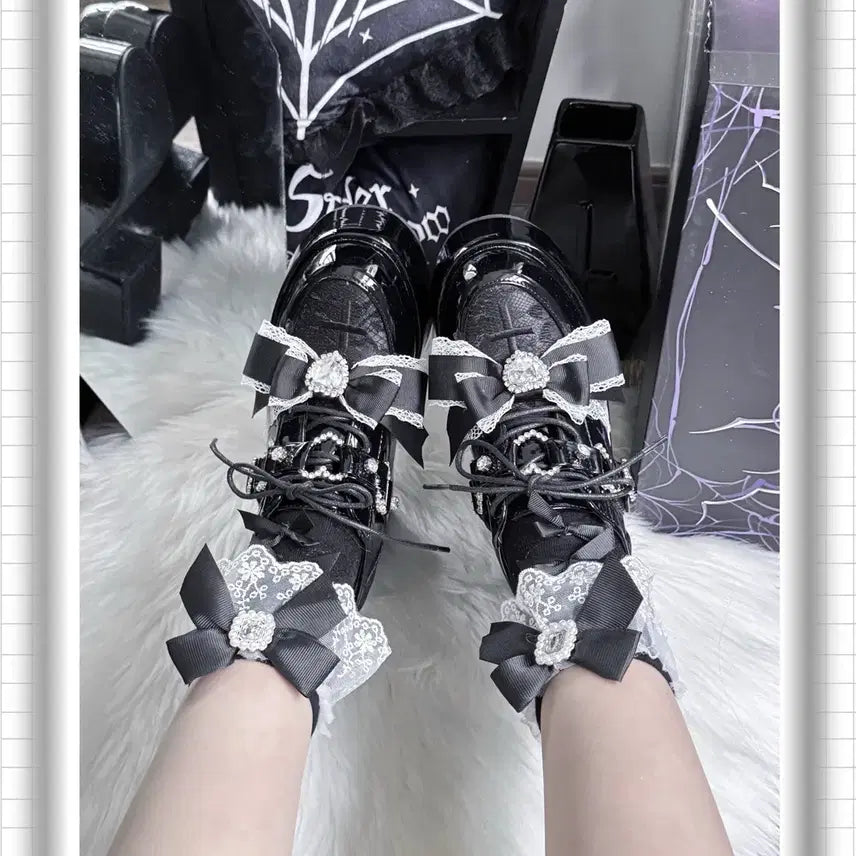 [BUNJANG] Romance Frequency Lace Platform Heels (3 Colors) / 지뢰계 하이힐 플랫폼 슈즈 연애주파수 레이스 리본 로리타 슈즈(3컬러)
