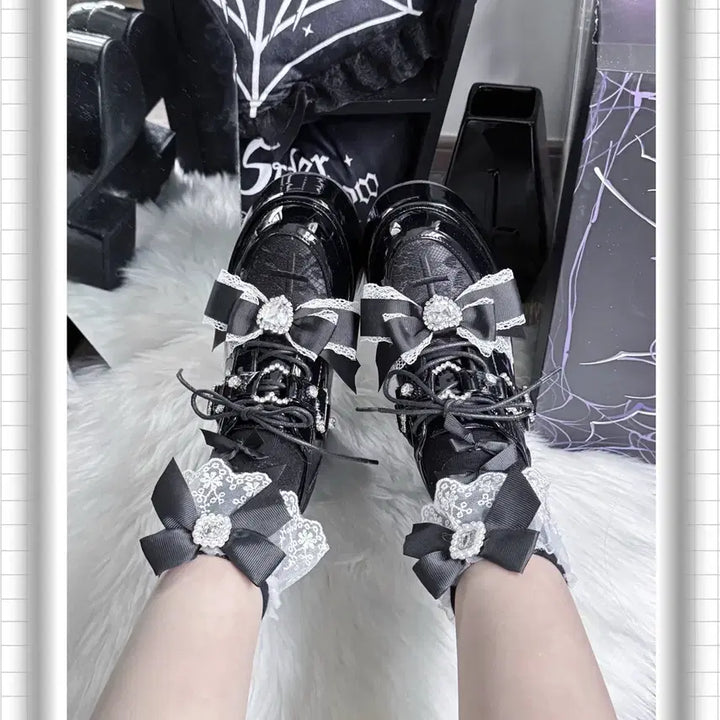 [BUNJANG] Romance Frequency Lace Platform Heels (3 Colors) / 지뢰계 하이힐 플랫폼 슈즈 연애주파수 레이스 리본 로리타 슈즈(3컬러)