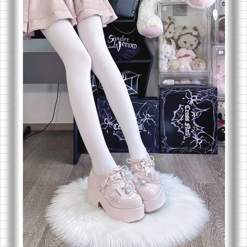 [BUNJANG] Romance Frequency Lace Platform Heels (3 Colors) / 지뢰계 하이힐 플랫폼 슈즈 연애주파수 레이스 리본 로리타 슈즈(3컬러)