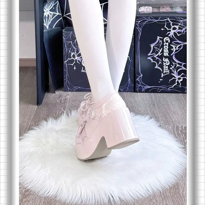 [BUNJANG] Romance Frequency Lace Platform Heels (3 Colors) / 지뢰계 하이힐 플랫폼 슈즈 연애주파수 레이스 리본 로리타 슈즈(3컬러)