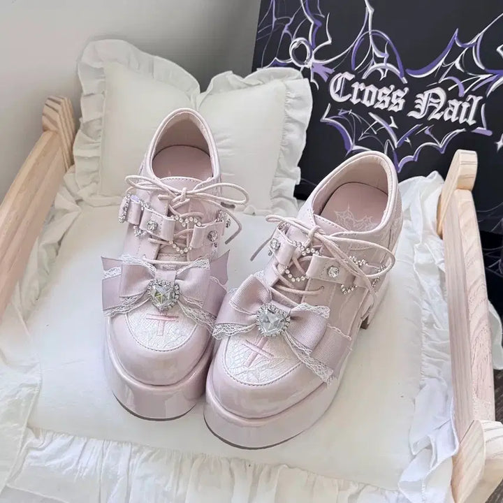 [BUNJANG] Romance Frequency Lace Platform Heels (3 Colors) / 지뢰계 하이힐 플랫폼 슈즈 연애주파수 레이스 리본 로리타 슈즈(3컬러)
