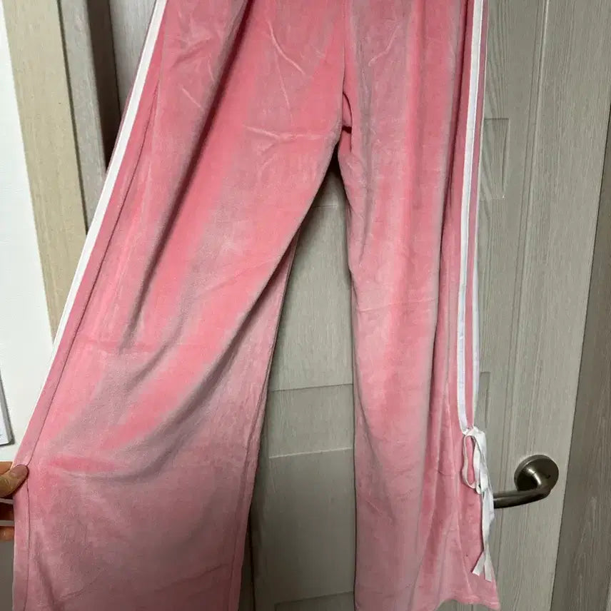 [BUNJANG] Pink Ribbon Wide Velour Velvet Pants / 핑크 리본 트랙 벨로아 벨벳 빅사이즈 와이드 팬츠 무배.