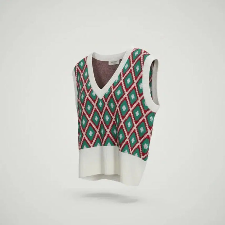 [BUNJANG] Mayvin Diamond Pattern V-neck Knit Vest / 여성66 / 메이빈 국산 다이아패턴 브이넥니트조끼WT 9-33