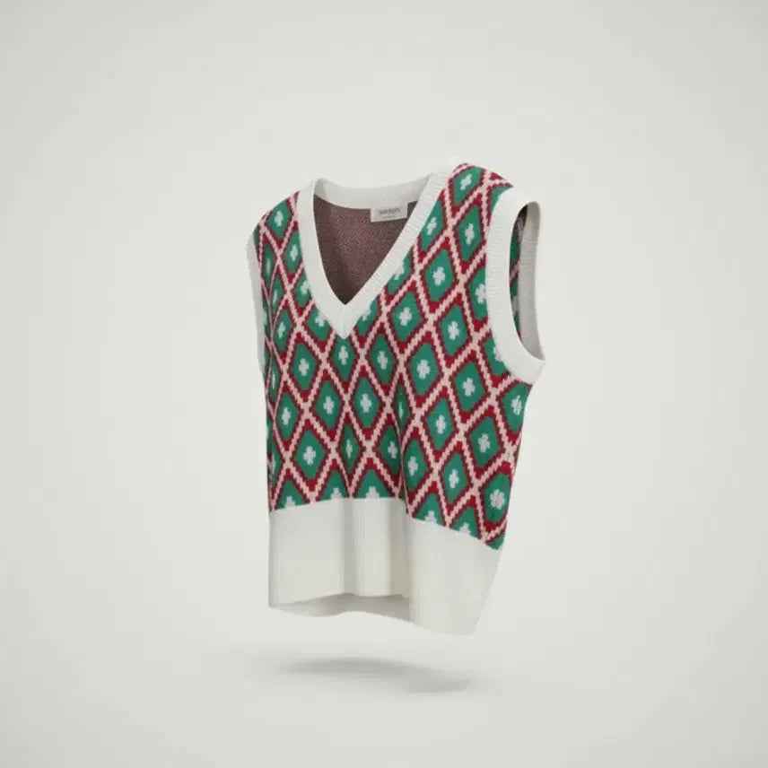 [BUNJANG] Mayvin Diamond Pattern V-neck Knit Vest / 여성66 / 메이빈 국산 다이아패턴 브이넥니트조끼WT 9-33