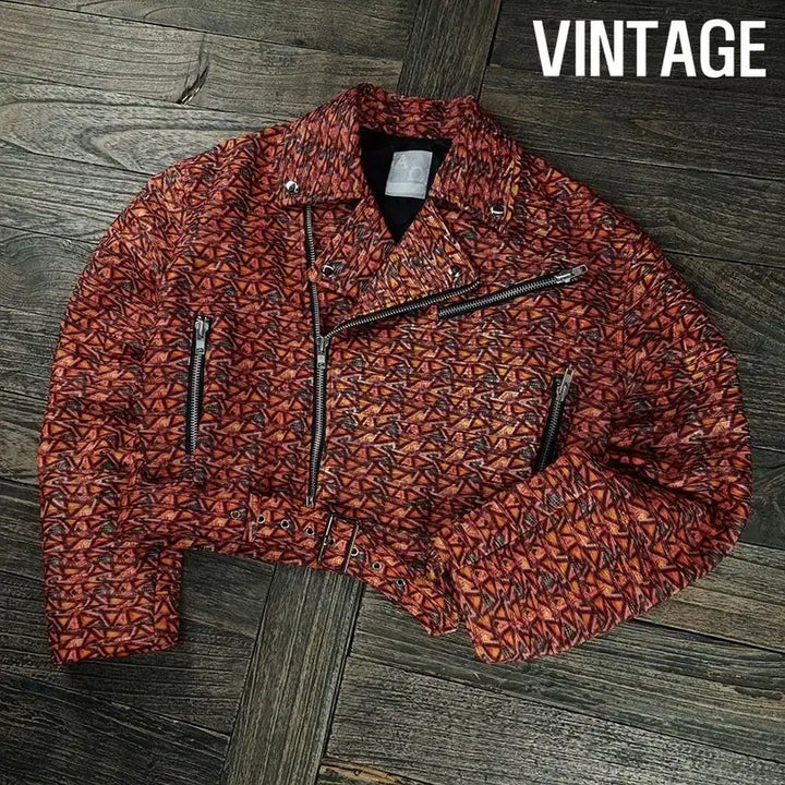 [BUNJANG] Vintage Vegan Leather Multi-Pattern Crop Rider Jacket / 빈티지 비건 레더 멀티 패턴 사선 크롭 라이더 자켓 M19450