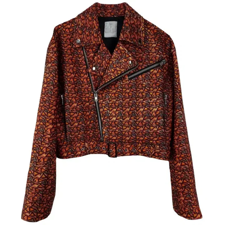 [BUNJANG] Vintage Vegan Leather Multi-Pattern Crop Rider Jacket / 빈티지 비건 레더 멀티 패턴 사선 크롭 라이더 자켓 M19450