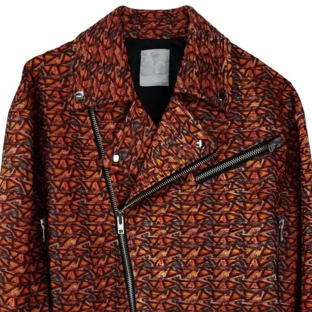 [BUNJANG] Vintage Vegan Leather Multi-Pattern Crop Rider Jacket / 빈티지 비건 레더 멀티 패턴 사선 크롭 라이더 자켓 M19450