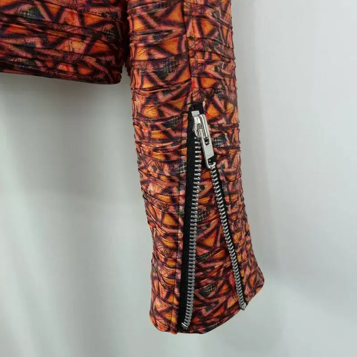 [BUNJANG] Vintage Vegan Leather Multi-Pattern Crop Rider Jacket / 빈티지 비건 레더 멀티 패턴 사선 크롭 라이더 자켓 M19450