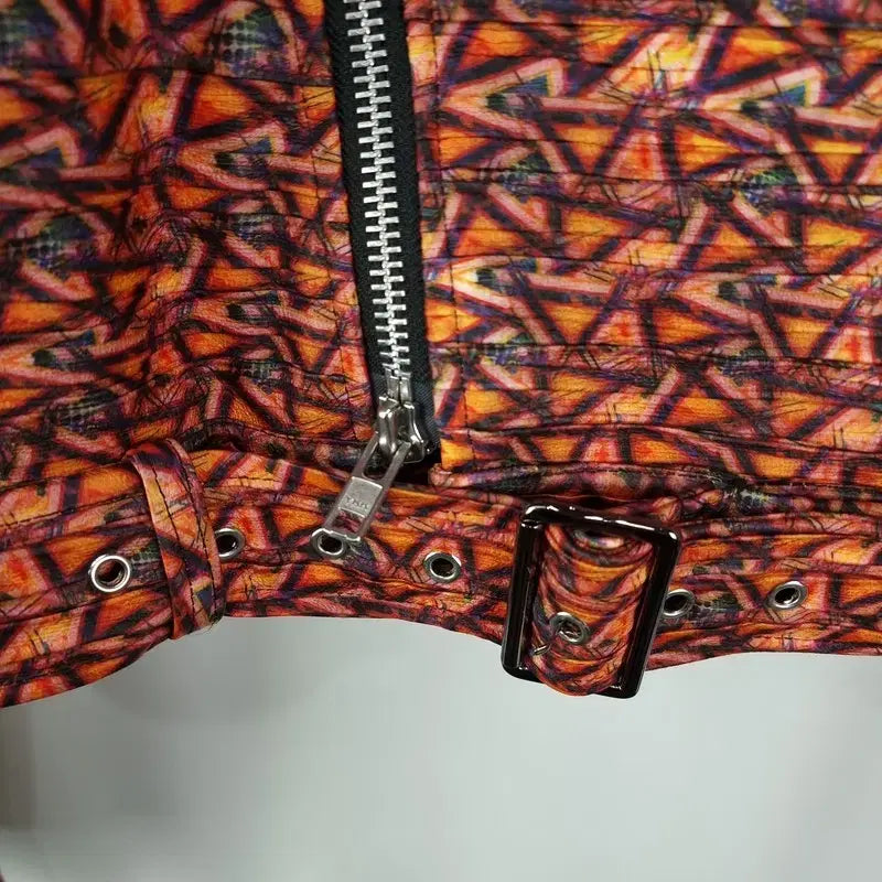 [BUNJANG] Vintage Vegan Leather Multi-Pattern Crop Rider Jacket / 빈티지 비건 레더 멀티 패턴 사선 크롭 라이더 자켓 M19450