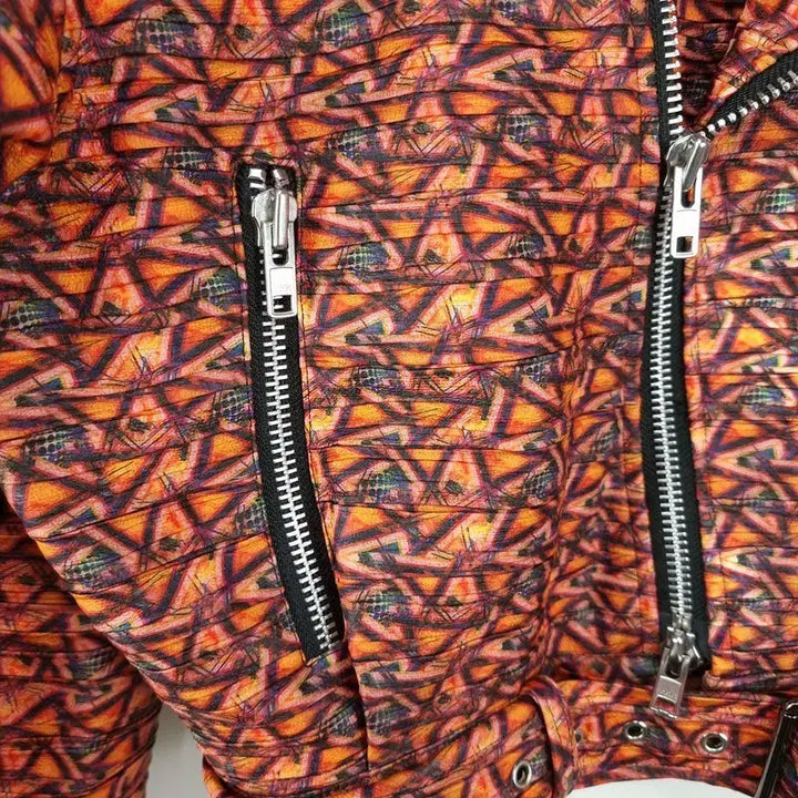 [BUNJANG] Vintage Vegan Leather Multi-Pattern Crop Rider Jacket / 빈티지 비건 레더 멀티 패턴 사선 크롭 라이더 자켓 M19450