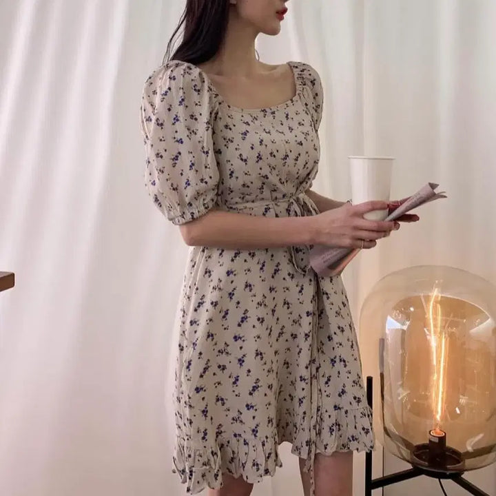 [BUNJANG] Floral Mini Short Sleeve Dress / 플라워 미니 반팔 원피스