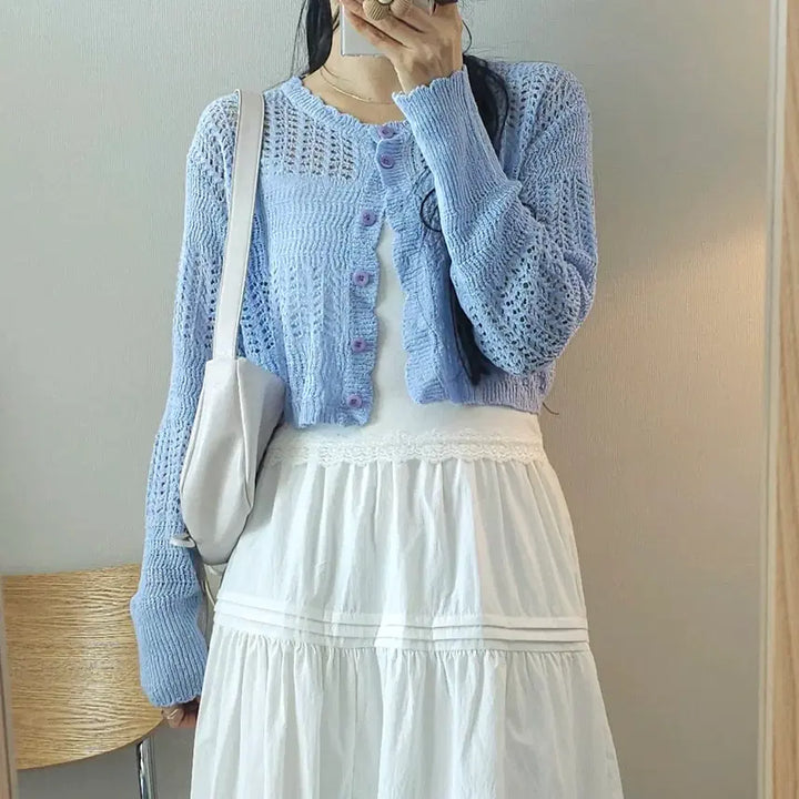 [BUNJANG] City Breeze Crochet Knit Cardigan / (F)시티브리즈 여성 가디건 긴팔 크롭 니트 크로셰 L3W2646