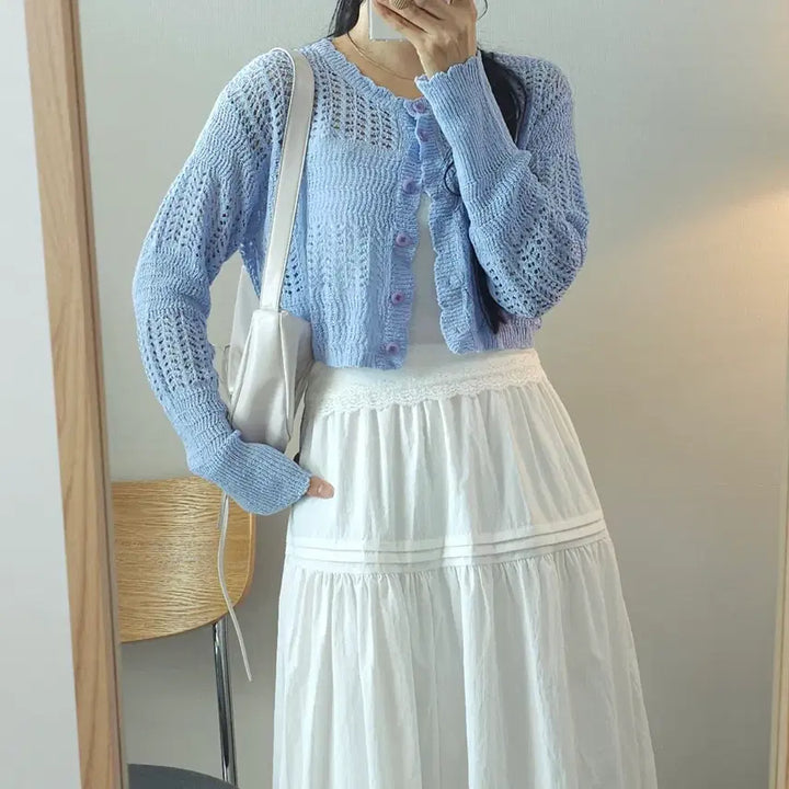 [BUNJANG] City Breeze Crochet Knit Cardigan / (F)시티브리즈 여성 가디건 긴팔 크롭 니트 크로셰 L3W2646