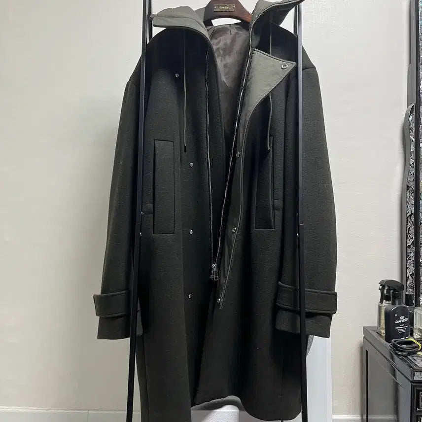 [BUNJANG] Juun.J Two-Tone Khaki Hooded Long Coat / 정품 46) 준지 Juun.j 투톤 카키 후드 롱 코트