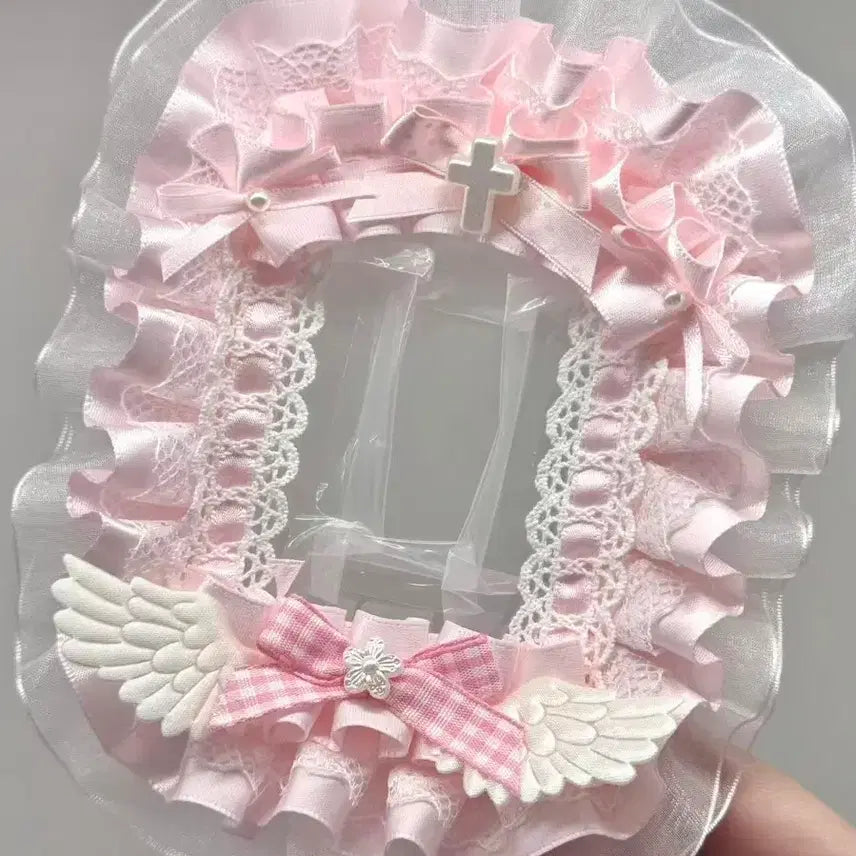 [BUNJANG] Handmade Pink Lace Toploader Photocard Holder / 핑크 레이스 탑꾸 탑로더 꾸미기 핸드메이드 포카홀더