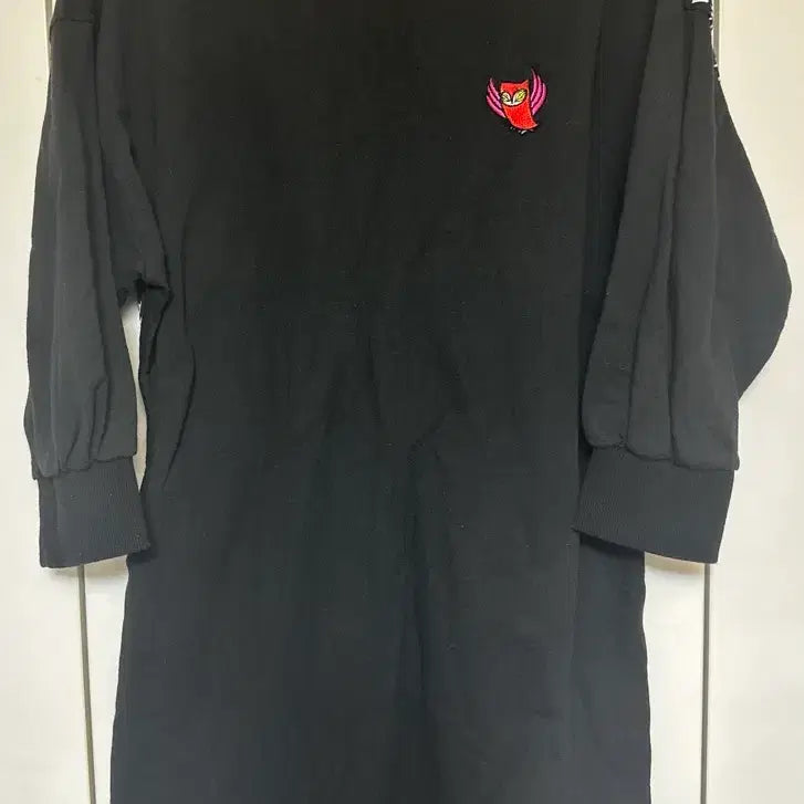 [BUNJANG] Lucky Chouette Owl Embroidered 7/10 Sleeve Dress / 럭키슈에뜨 블랙 7부 소매 원피스 부엉이 자수