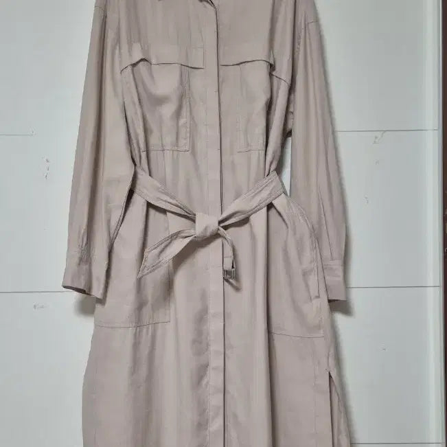 [BUNJANG] 8 Seconds Beige Long Shirt Dress / 8세컨즈 얇은 롱셔츠 원피스 66~77