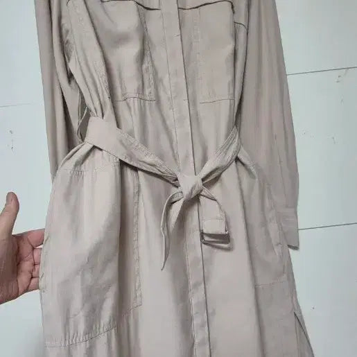[BUNJANG] 8 Seconds Beige Long Shirt Dress / 8세컨즈 얇은 롱셔츠 원피스 66~77