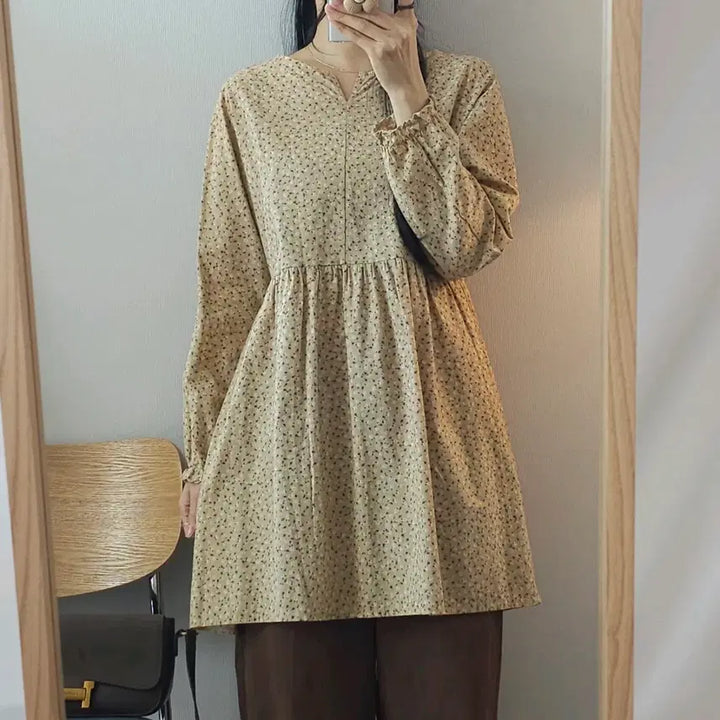 [BUNJANG] Tomotoms Floral Midi Dress / (F)토모톰스 여성 원피스 긴팔 잔꽃 베이지 모리걸