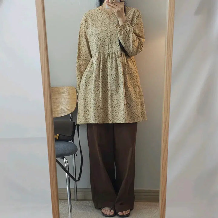 [BUNJANG] Tomotoms Floral Midi Dress / (F)토모톰스 여성 원피스 긴팔 잔꽃 베이지 모리걸