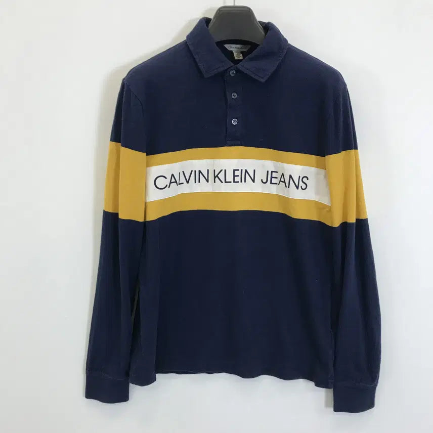 [BUNJANG] Calvin Klein CK Printed Long Sleeve Polo Shirt / 캘빈클라인 CK 프린팅 긴팔카라티 [M]