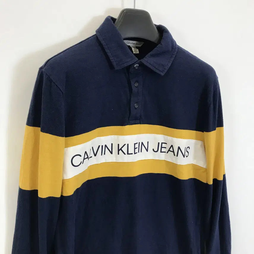 [BUNJANG] Calvin Klein CK Printed Long Sleeve Polo Shirt / 캘빈클라인 CK 프린팅 긴팔카라티 [M]