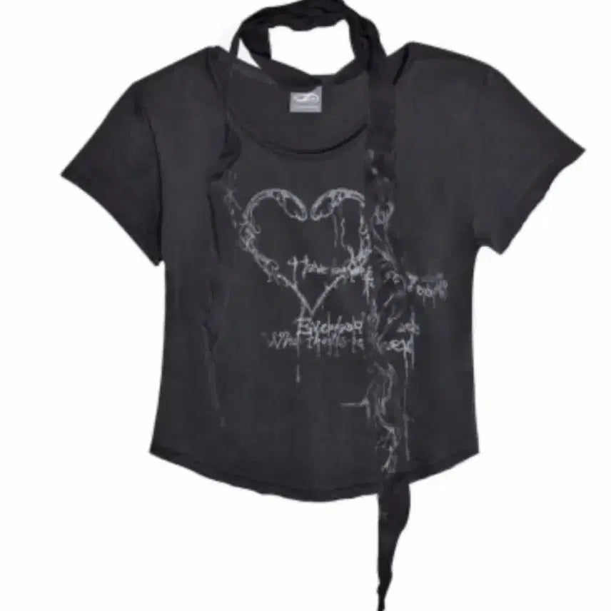[BUNJANG] Hug Your Skin Heart Ornament Scarf Top Charcoal / 허그유어스킨 하트 오너먼트 스카프 탑 챠콜