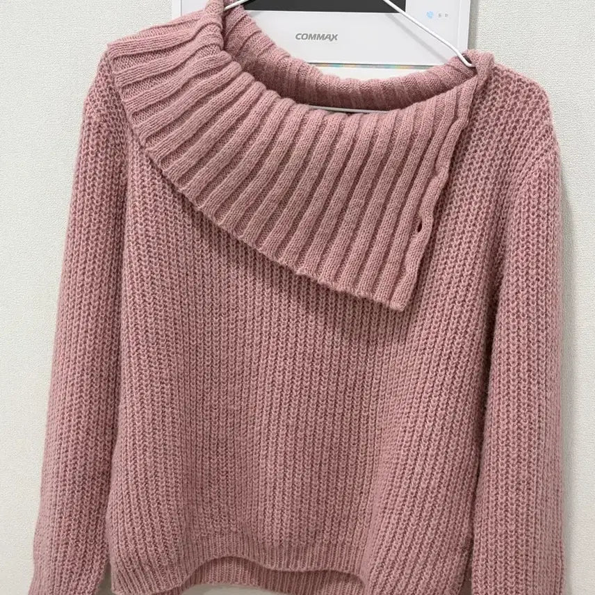 [BUNJANG] Mori Girl Pink Button Knit Top / 러블리 모리걸 핑크 버튼 목폴라 오프숄더 니트