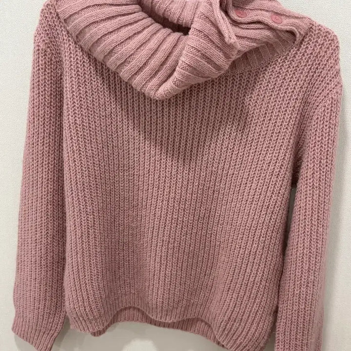 [BUNJANG] Mori Girl Pink Button Knit Top / 러블리 모리걸 핑크 버튼 목폴라 오프숄더 니트