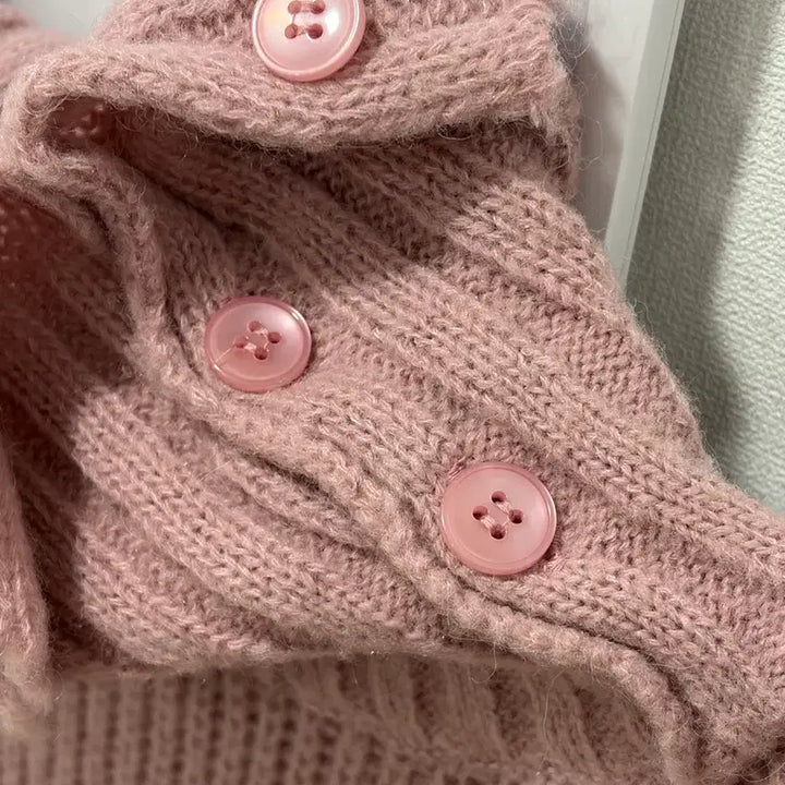 [BUNJANG] Mori Girl Pink Button Knit Top / 러블리 모리걸 핑크 버튼 목폴라 오프숄더 니트