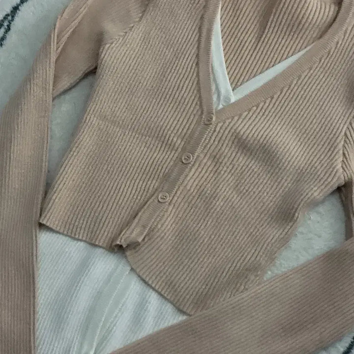 [BUNJANG] Ribbed Knit Color Block Cardigan / 골지 니트 배색 가디건