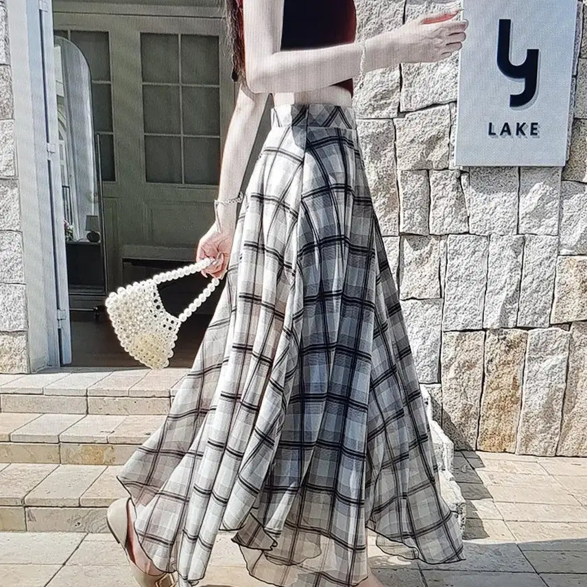 [BUNJANG] Checkered Long Flare Skirt / (해외배송)체크 롱 스커트 플레어 스커트