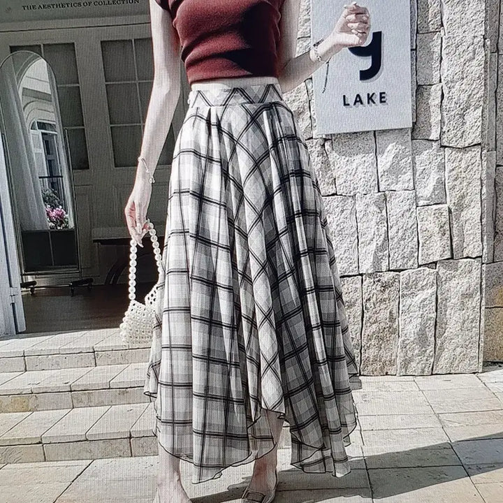 [BUNJANG] Checkered Long Flare Skirt / (해외배송)체크 롱 스커트 플레어 스커트