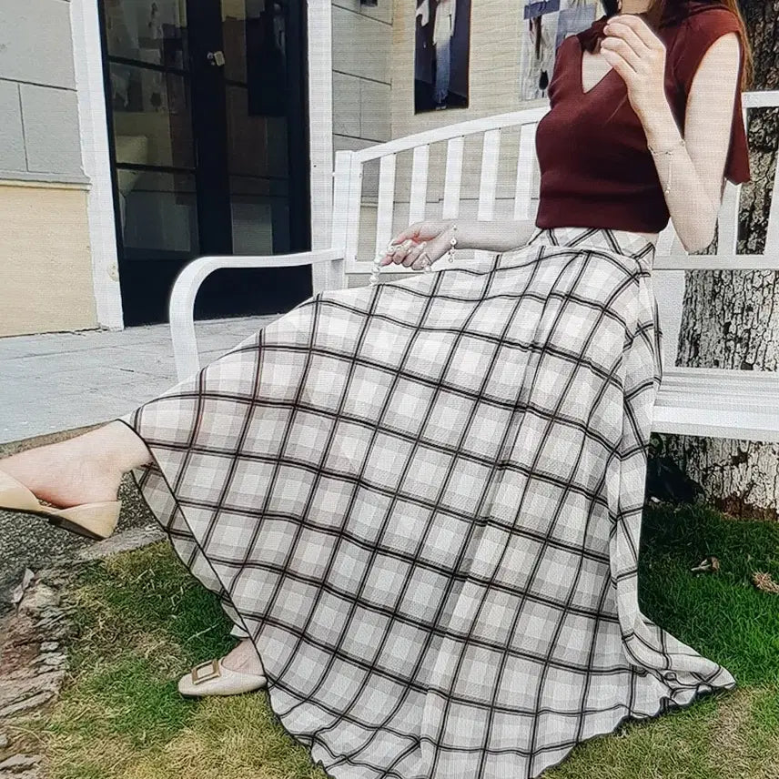 [BUNJANG] Checkered Long Flare Skirt / (해외배송)체크 롱 스커트 플레어 스커트