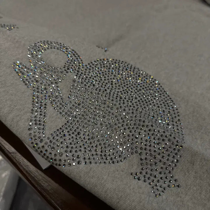 [BUNJANG] Sp5der Rhinestone Beluga Hoodie Heather Gray / Sp5der 스파이더 라인스톤 벨루가 후드 헤더 그레이