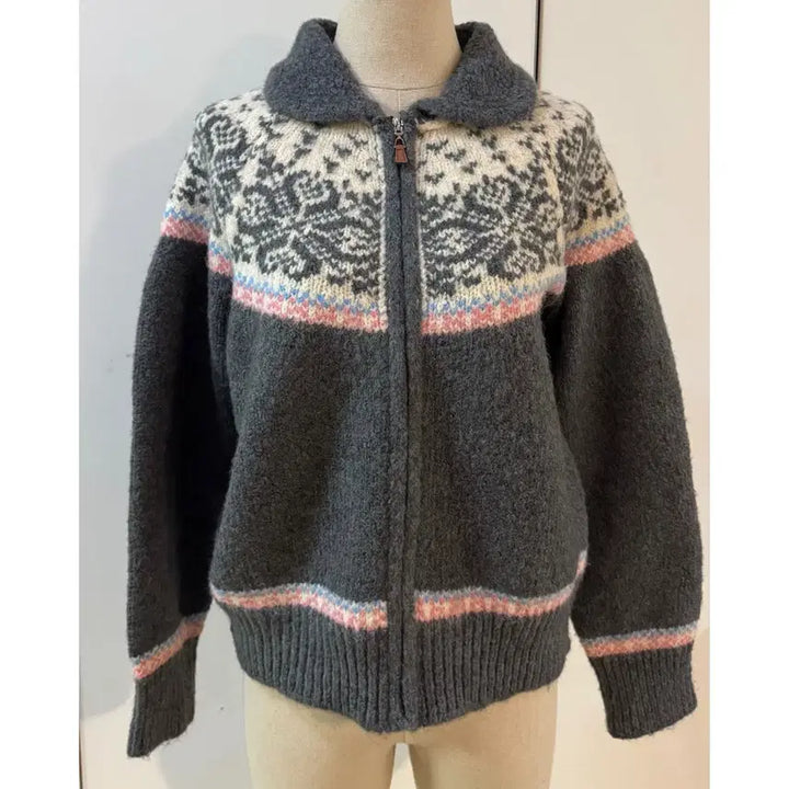 [BUNJANG] Nordic Pattern Wool Knit Cardigan Gray / 노르딕 패턴 울 니트 가디건 그레이
