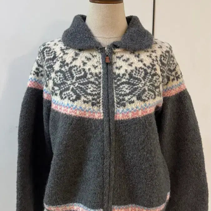 [BUNJANG] Nordic Pattern Wool Knit Cardigan Gray / 노르딕 패턴 울 니트 가디건 그레이